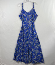 MSK Maxi Slip Dress XL Sundress Blue Long tie belt Floral Flowy V Neck Coastal