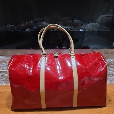 Arcadia 100% Genuine Patent Leather LARGE Weekender Duffel Bag RED