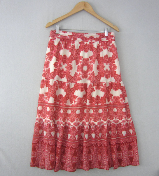 Preview Skirt Womens 12 Red White Geometric Flared Midi Flowy Peasant Boho Work