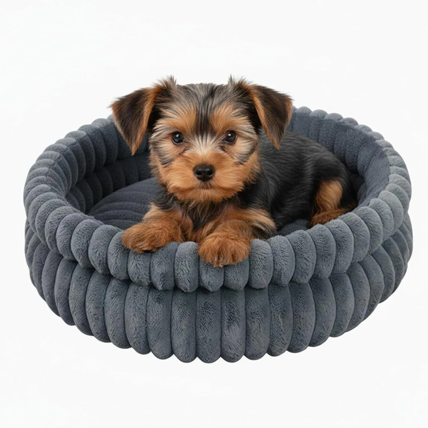 Calming Dog Bed Faux Rabbit Fur Round Anti Anxiety Pet Bed for Small Dogs Cats