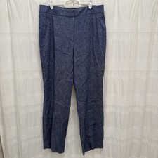 NWT 248 Elie Tahari Leena Cropped Pants Denim Blue Linen Womens 10 Straight Leg