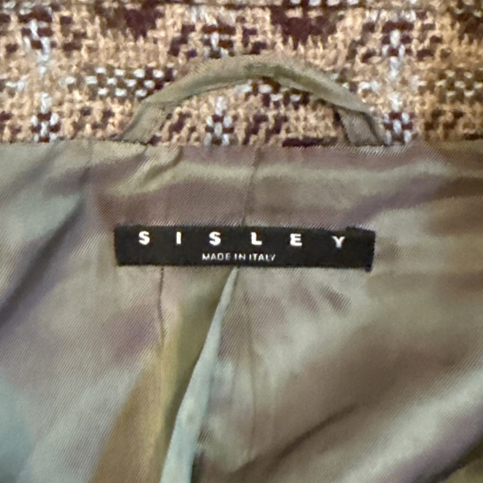 Abrigo Sisley Mezcla Lana Frente Abierto 42 IT 6 EE. UU. Marrón Micropuntos Forrados Bolsillos Italia Foto 4 de 4