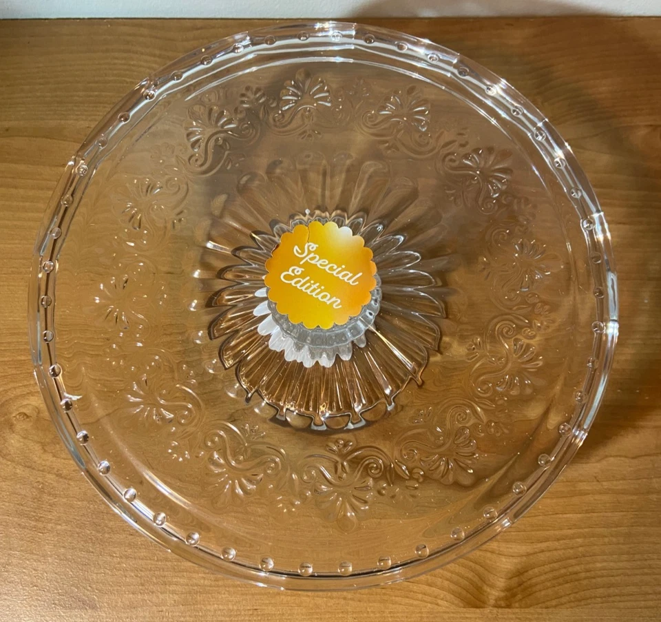 Plato de soporte para pastel de vidrio en relieve transparente The Pioneer Woman Cassie de 10 pulgadas nuevo en caja Foto 2 de 3