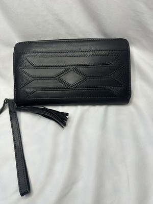 STS Ranchwear Black Leather Wallet Large Zip Around 8  x 4.5  Brand New