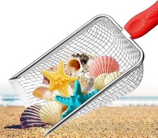 Beach Mesh Sand Scoop Shell Collecting Sifter Shovel Toy for Kids Red
