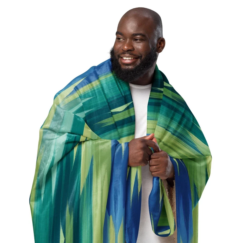 Sherpa Blanket 50x60 Green Geometric Design Southwest Decor Plush Fleece Bedding - Image 2 of 4