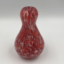 Murano Art Glass Bud Vase Reds White Confetti Swirl Pattern Gourd Shape 70  s
