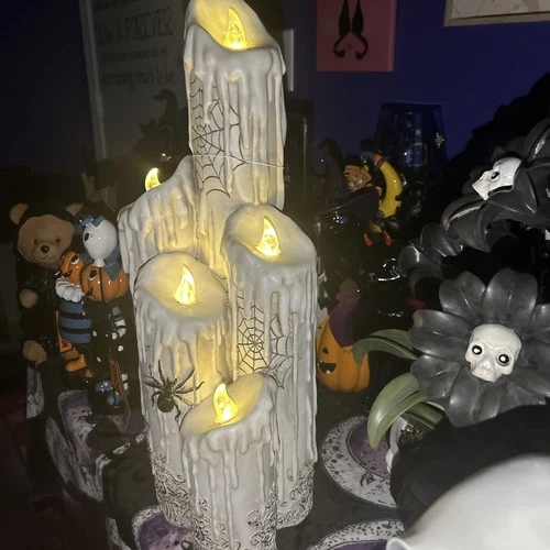 Cool Led Lighted Spiderweb Candles Halloween Gothic Decor image 5