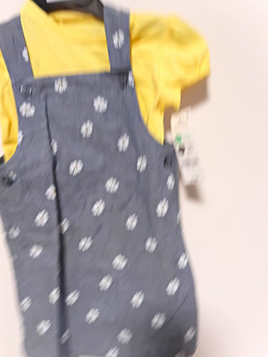 Carter's Child of Mine Girls 2pc Outfit Set 6-9M Yellow Top Blue Floral Overall