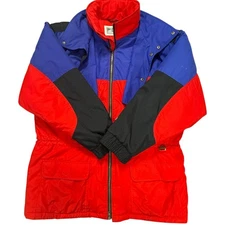 Vintage Fera Skiwear Mens XL Colorblock Nylon Ski Jacket Red Blue Black Outdoors