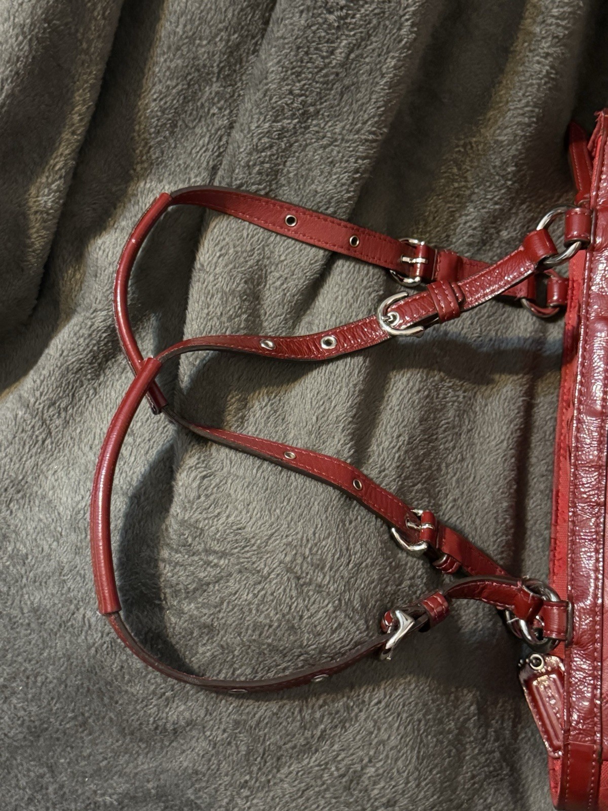 Coach Patchwork Red Leather, Canvas & Suede Shoul… - image 10