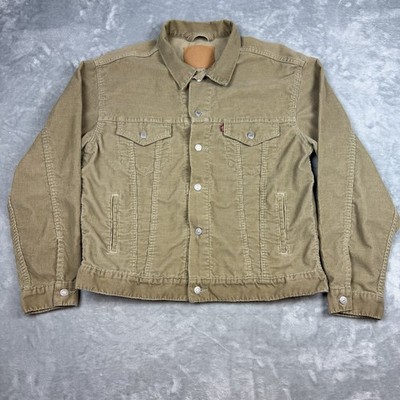Vintage Early 90s Levis Corduroy Trucker Jacket USA Made 70507-3825 Men L Beige