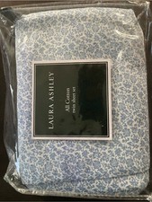 Laura Ashley Blue Floral All-Cotton Twin Sheet Set New