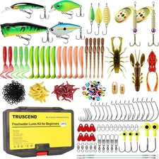 Truscend 110pcs Fishing Tackle & Lure Kit with Box Freshwater Saltwater Set