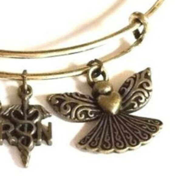 Alternate view of Nursing Caduceus Charm Bracelet Nurse Graduation Gift Angel Gold Plated Usa