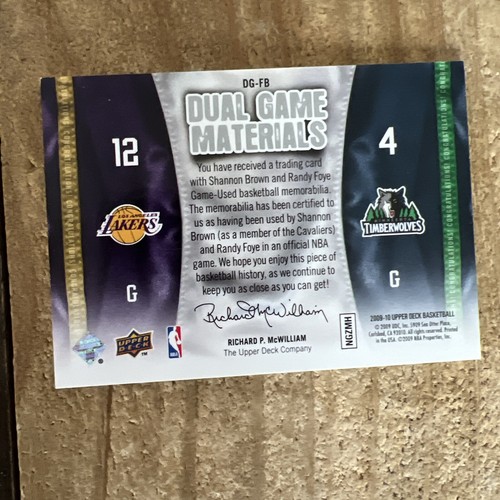 2009-10 UPPER DECK SHANNON BROWN RANDY FOYE DG-FB DUAL GAME JERSEY RELIC - Picture 2 of 2
