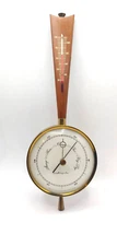 1956 15" Wood & Brass Banjo Style Airguide Barometer Thermometer Mid Century U1