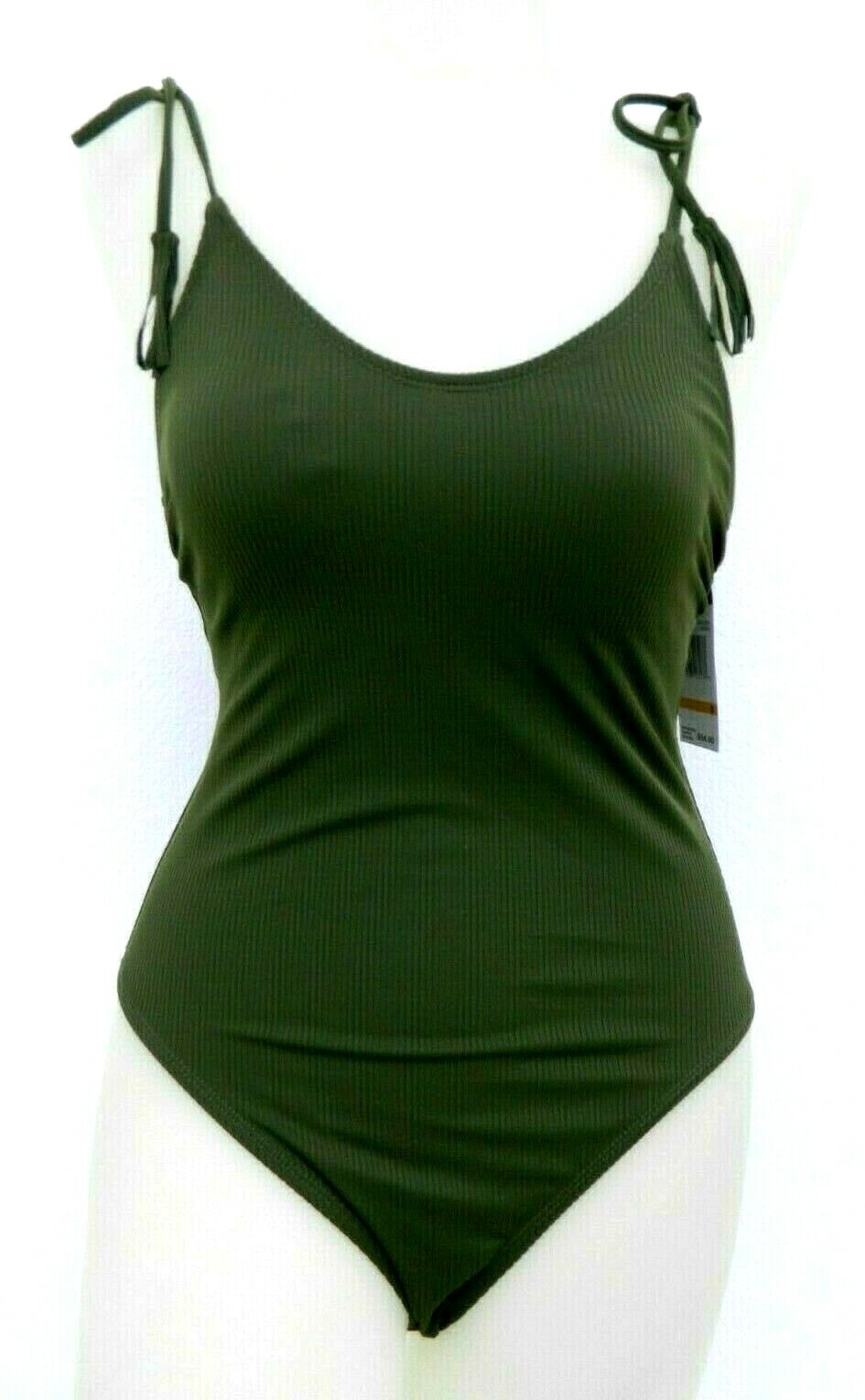 California Waves Junior Solid Moss Green Ribbed 1-Piece Swimsuit NWT Large