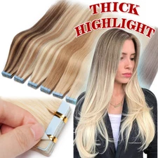 200g Tape In THICK 100% Remy/Virgin Human Hair Extensions Full Head 10"-24" USPS