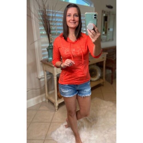 Transparenter Hoodie Oberteil Medium Orange Burnout Kordelzug Taschentuch Langarm Sexy Strand - Bild 4 von 5