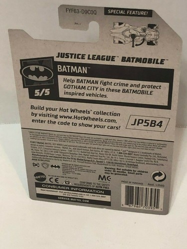 Hot Wheels DC Justice League Batmobile Auto schwarz 5/5 Alter 3+ - Bild 3 von 3