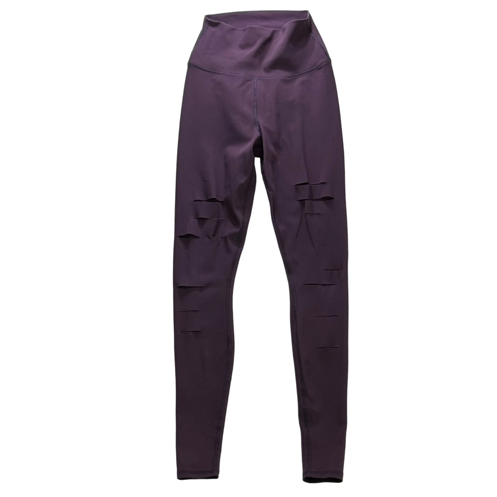 alo-yoga activewear grape stretch destroyed full length leggings