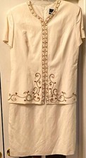 WOMENS SZ 16 POSITIVE ATTITUDE LINEN BLEND DRESS W/ SOUTACHE /BEAD TRIM  E.U.C.