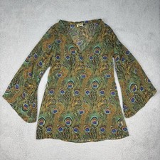 SHOW ME YOUR MUMU Tunic Large Green Peacock Long Sleeve Flared Sheer Rare