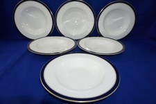 Royal Bone China Golden Blue (6) Rimmed Soup Bowls, 8 7/8" (B60)