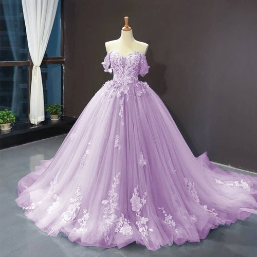 Quinceanera Dresses 3D Flower Off Shoulder Sweet 15 16 Princess Prom Ball Gown - Picture 4 of 23
