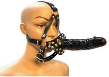 BDSM Bondage Leder Harness Penis Mundknebel Mund Knebel mit Latex Penis