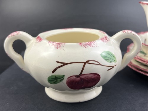 Vintage Set of 7 Pieces Blue Ridge Southern Pottery CRAB APPLE w/ Creamer Sugar - Picture 3 of 21