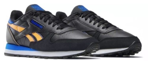 Zapatos clásicos de cuero Reebok para hombre talla (9) negros/naranja/cobalto 100070328 nuevos en caja