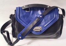 Sandro Absolu Black And Blue Pebbled Leather And Suede Handbag ￼made In Italy