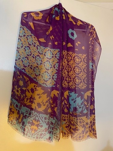 ETRO Milano Silk Multicolor Sheer Scarf $385+ Retail Purple, Orange, Turquoise - Picture 9 of 9