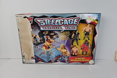 New WWF Micro Bend-ems Steel Cage Ring Set & Figures Just Toys WWE