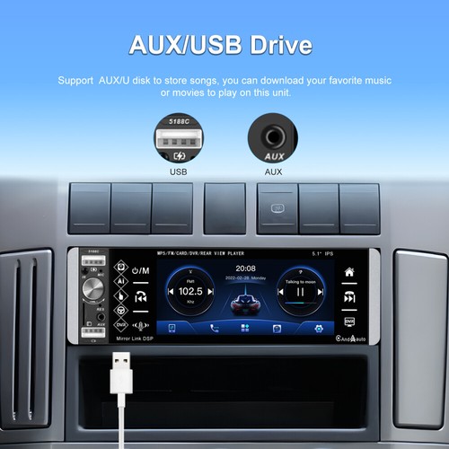DAB+ 1 Din Carplay /Android Auto Autoradio Bluetooth FM 5.1" Touchscreen Kamera - Bild 6 von 20