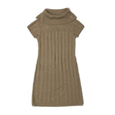 Dressbarn Womens Size M Tan Acrylic Cowl Neck Short Sleeve Sweater Dress