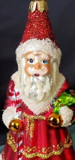 OLE' WORLD GLASS SANTA CLAUS ST. NICK W. CANDY CANE & WREATH CHRISTMAS ORNAMENT