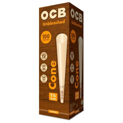 OCB Virgin 1 1/4 Cones Unbleached Pre-Rolled Cones 84mm (100 Count Cone Tower)