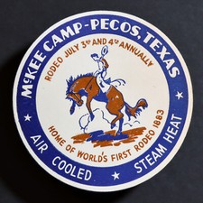 Luggage Label *** GENUINE VINTAGE *** Circa 1936 Pecos Texas Rodeo Cowboy Horse
