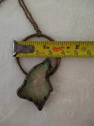 Opalite Wolf Electroformed Necklace Howling Wolf Carving - Picture 2 of 7