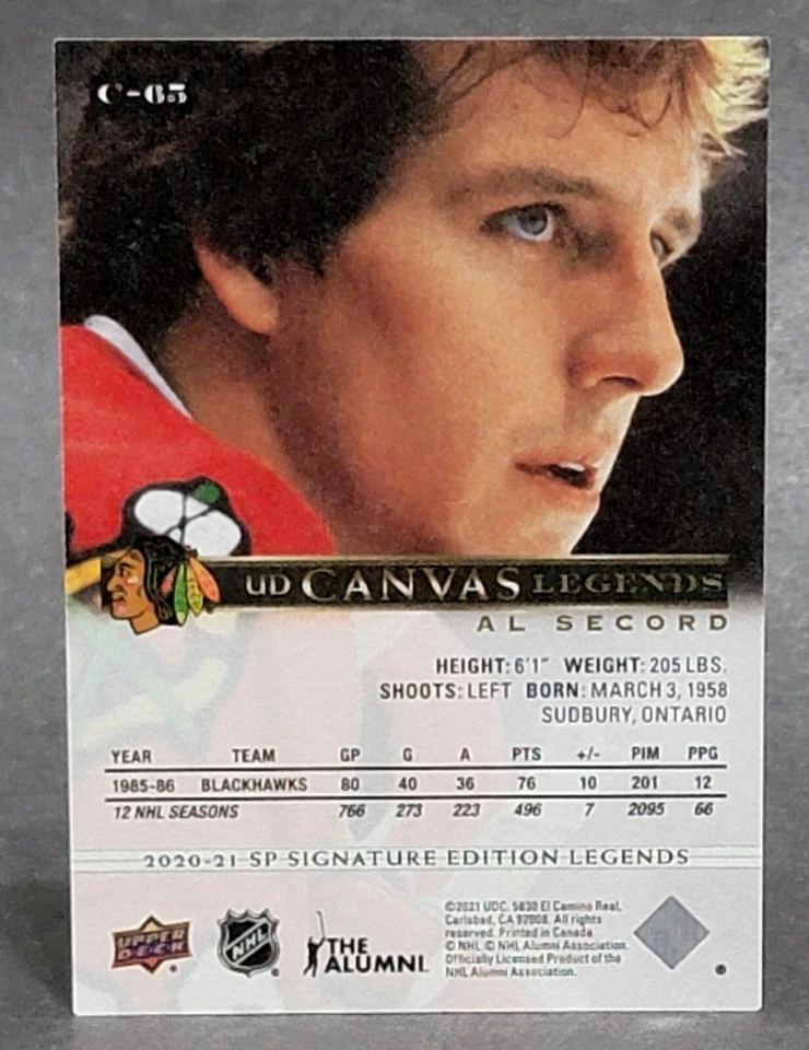 2020-21 SP Signature Edition Legends Canvas #C-65 Al Secord - Image 2 of 2