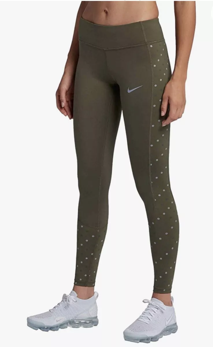 Nike dri fit flash running leggings olive green polka dot sz XS