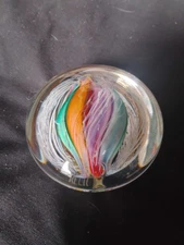 Murano Style Art Glass Rainbow Swirl Ribbon Latticino Paperweight Orb