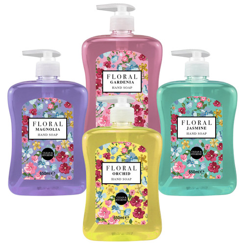 Floral Hand Soap 650ml Orchid Gardenia Jasmine Magnolia 4 Fragrance Set