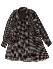 ZARA Womens Front Tie Long Sleeve Tent Dress UK 10 Small Black Polka Dot IS06