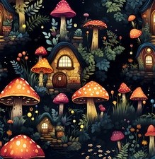Twilight Fairy Garden! Toadstools Fabric Metres/Fat/Long/Quarters: 100% Cotton