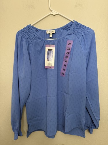 New Jessica Simpson Women's Blouse Textured Top Long Sleeves Pullover Blue Sz XS - Picture 2 of 5