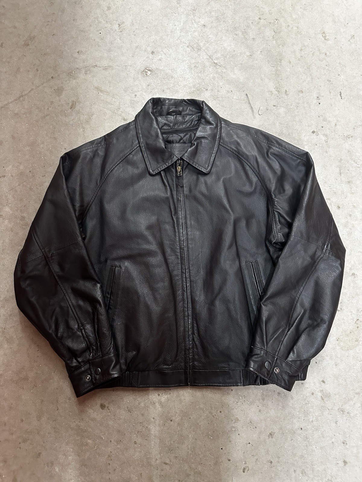 80s Style St. John’s Bay XL Quilted Black 100% Genuine Leather Bomber Jacket